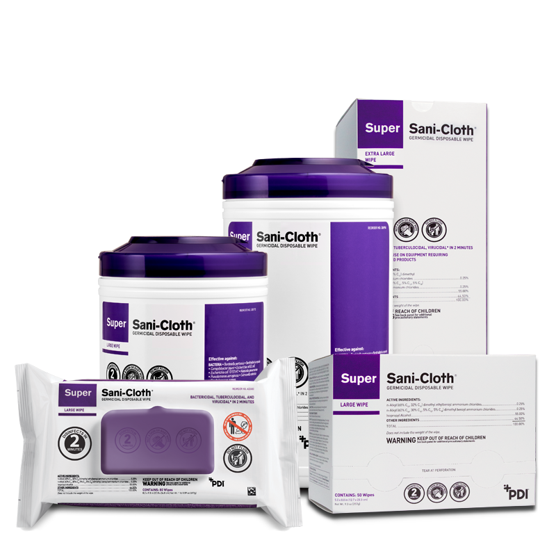 Super Sani-Cloth® Germicidal Disinfectant Wipe; 7.5" x 15" (19.05 cm x 38.1 cm), 65/Canister