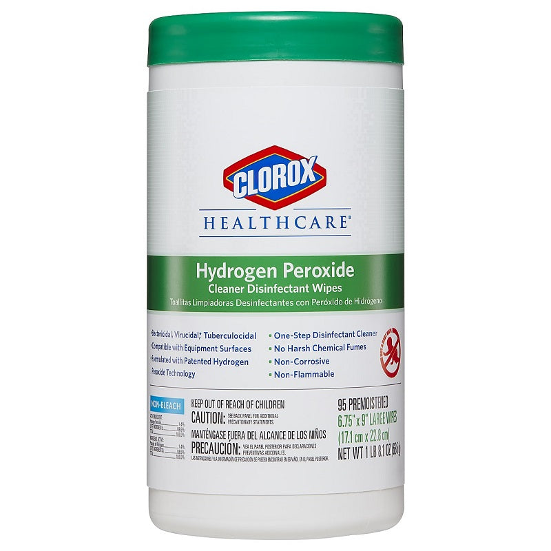 Clorox Healthcare® Hydrogen Peroxide Disinfectant Wipe; 7" x 9" (18 cm x 23 cm), 95/Canister