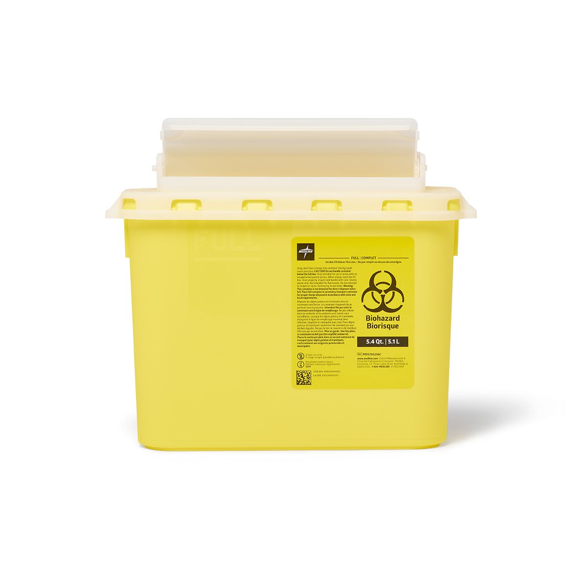 Biohazard Sharps Container; 5.4 qt, Yellow