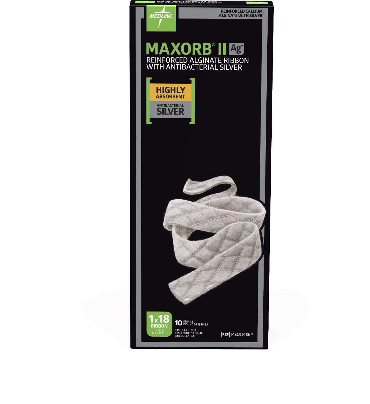 Medline Maxorb® II Ag Silver 100%-Calcium Alginate Dressing; 1" x 18" (2.5 cm x 45.7 cm)