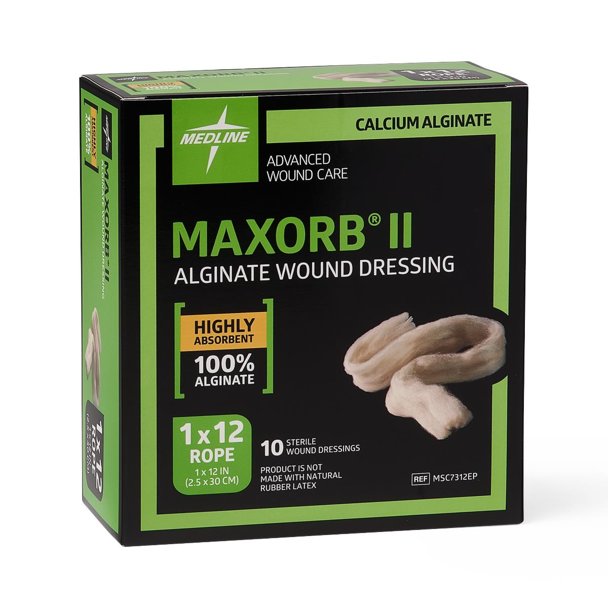 Medline Maxorb® II Calcium Alginate Dressing; 0.75" x 12" (2 cm x 30 cm), Rope