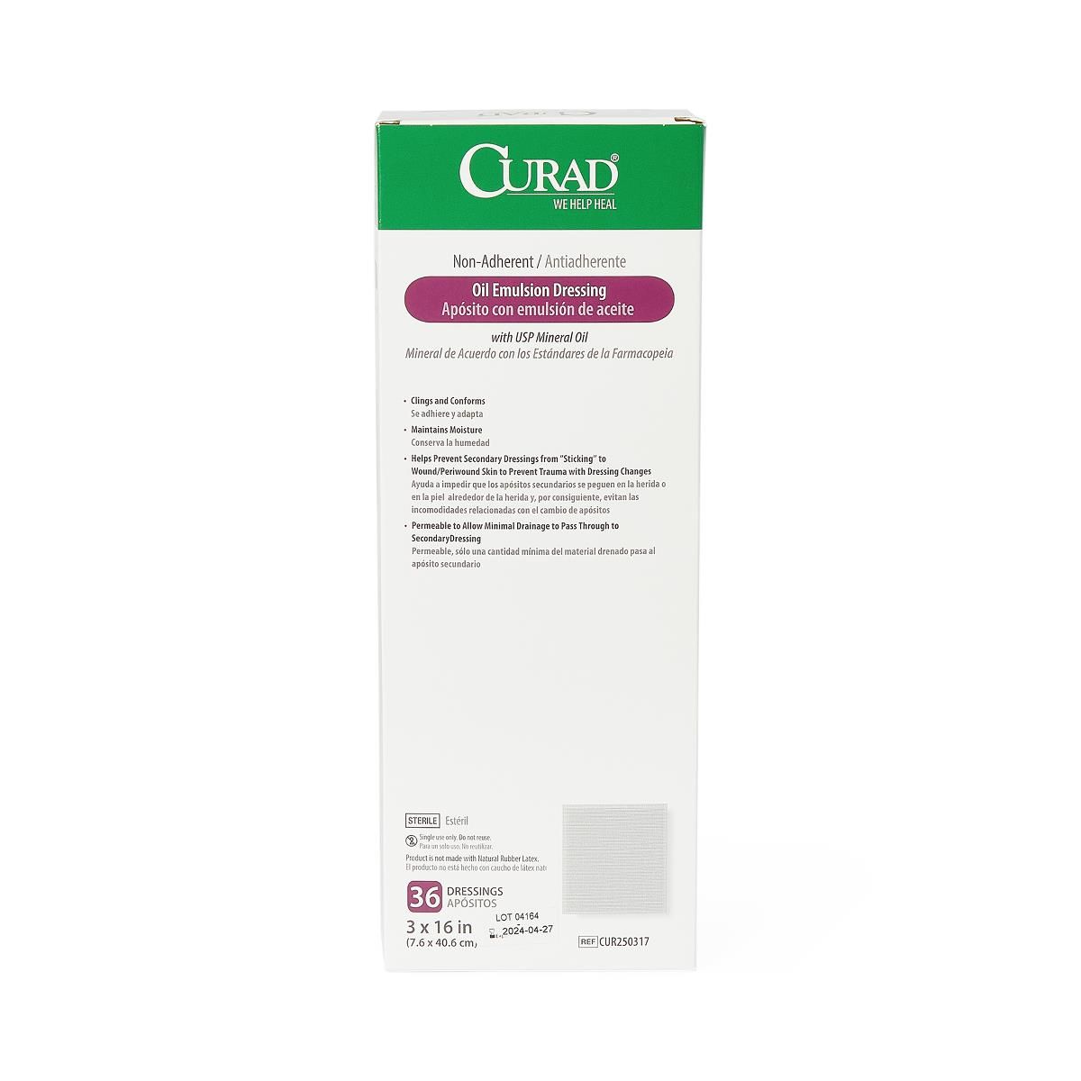 CURAD® Non-Adherent Oil Emulsion Dressing; 3" x 15.75" (7.5 cm x 40 cm)
