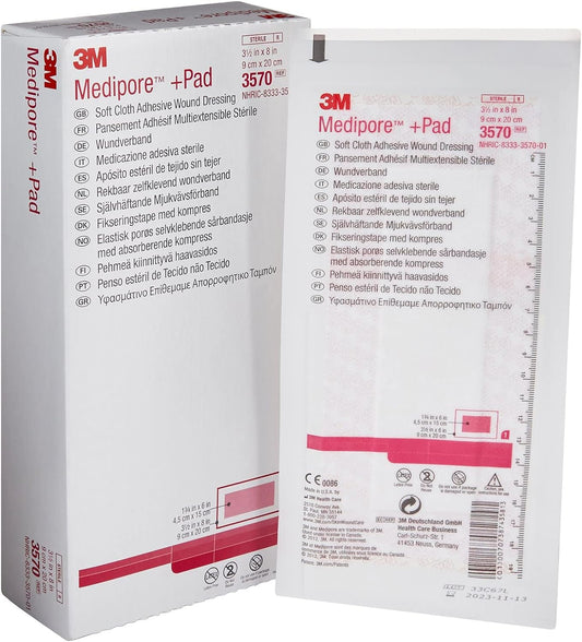 3M™ Medipore™ +Pad Sterile Porous Adhesive Dressing; 3.5" x 8" (9 cm x 20 cm)