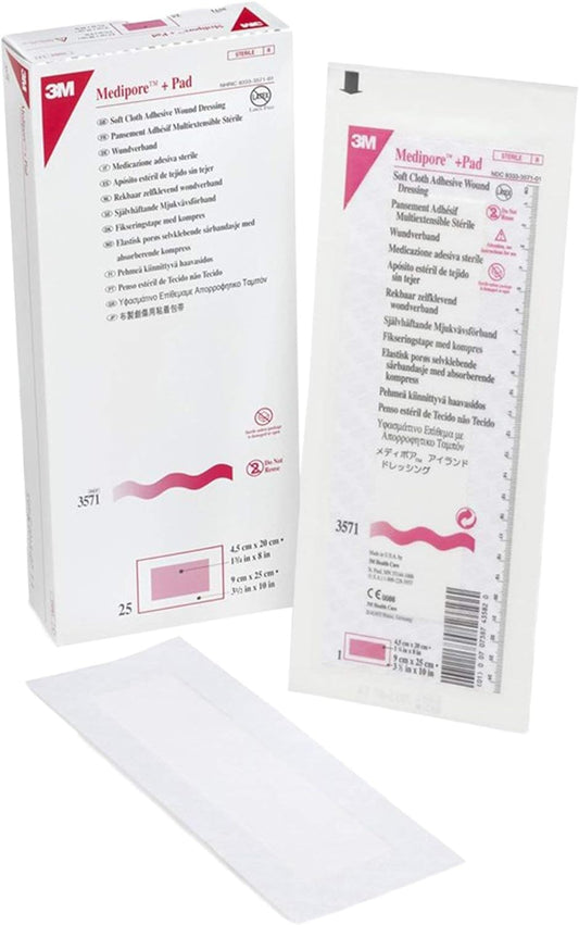 3M™ Medipore™ +Pad Sterile Porous Adhesive Dressing; 3.5" x 10" (9 cm x 25 cm)