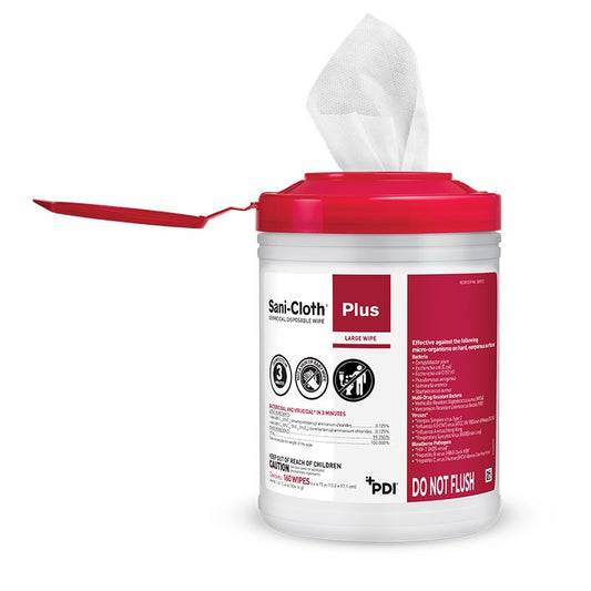 Sani-Cloth® Plus Germicidal Disinfectant Wipe; 6" x 7" (15 cm x 18 cm), 160/Canister