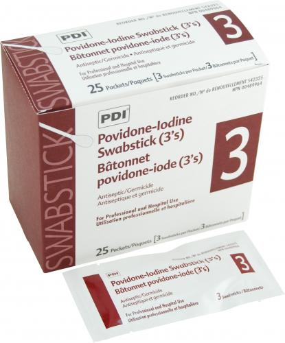 PDI® Povidone-Iodine Swabstick, 10%; 3/pk