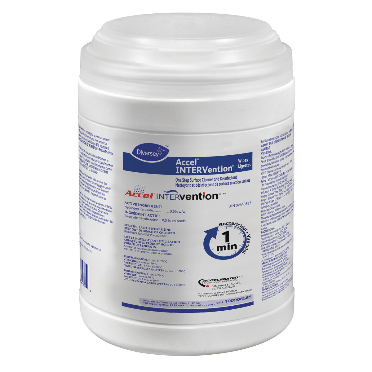 Accel Virox INTERVention™ Surface Disinfectant Wipe, 1 Minute; 6" x 7" (15 cm x18 cm), 160/Canister