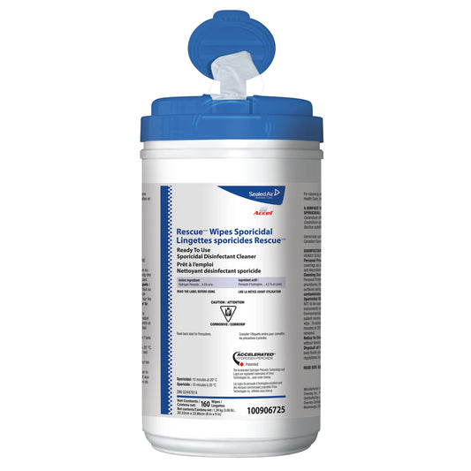 Accel Rescue™ Sporicidal Disinfectant Wipe; 8" x 9" (20.32 cm x 22.86 cm), 160/Canister
