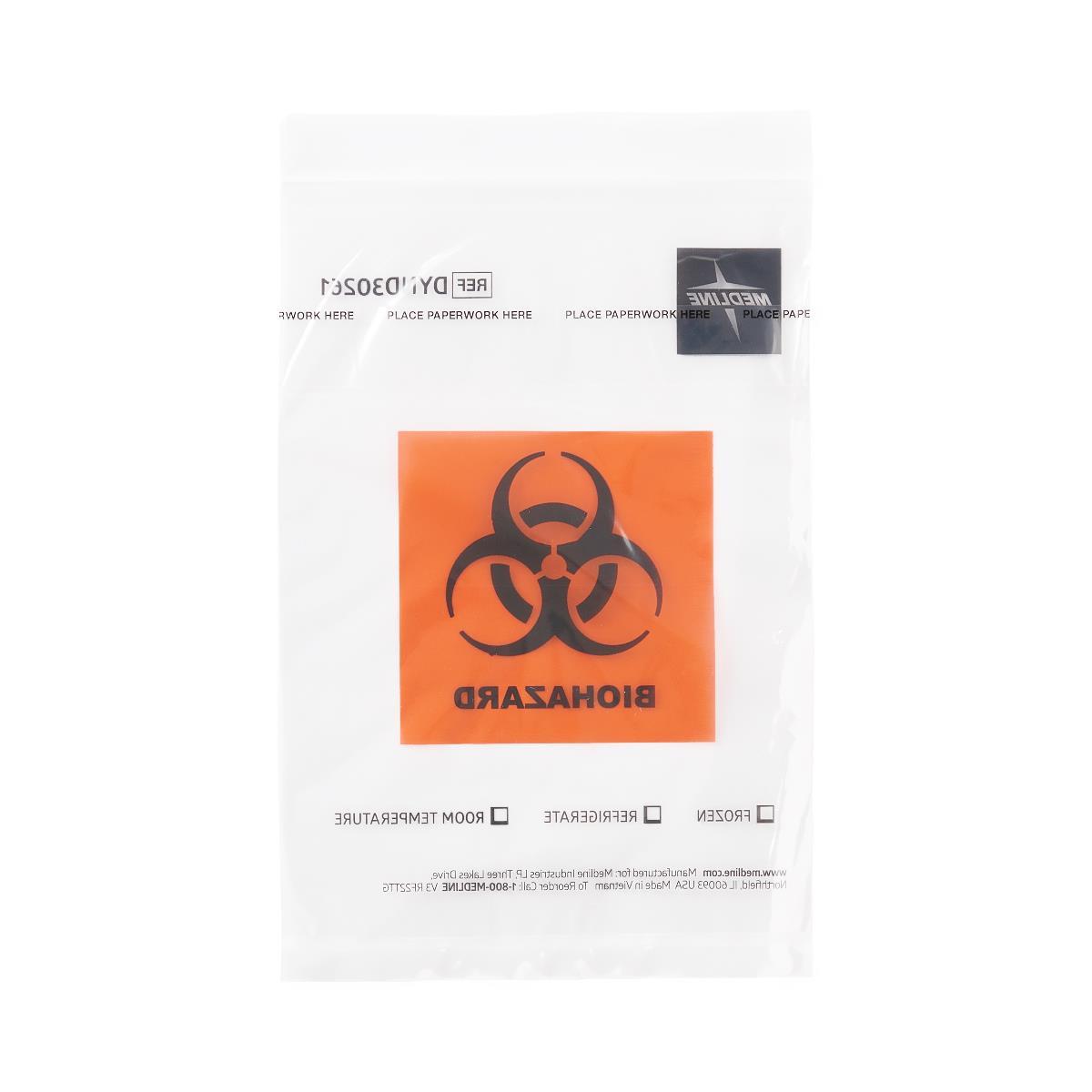 Medline Biohazard Zipping Lab Specimen Bag; 6" x 9" (15.2 cm x 23 cm)