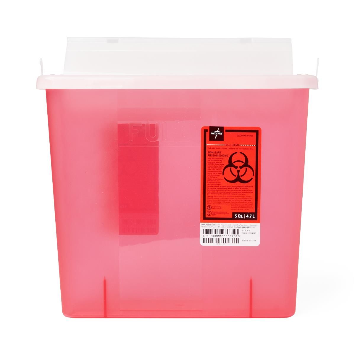 Medline Horizontal-Drop Sharps Disposal Container; 5 qt.