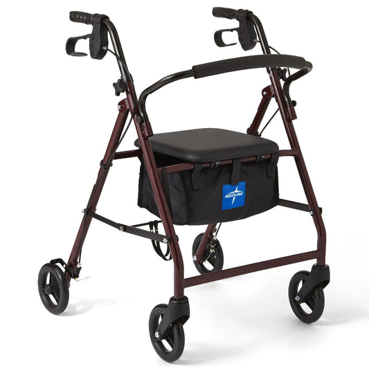 Medline Basic Rollator - Burgundy, 6" Wheels