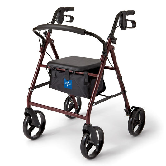 Medline Basic Steel Rollator - Burgundy, 8" Wheels
