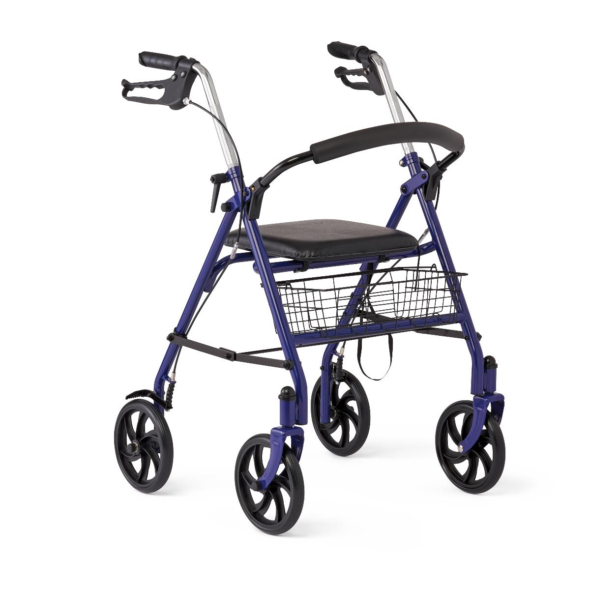 Medline Basic Steel Rollator - Blue, 8" Wheels with Basket