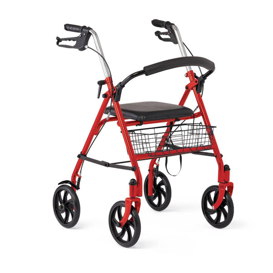 Medline Basic Steel Rollator - Red, 8" Wheels