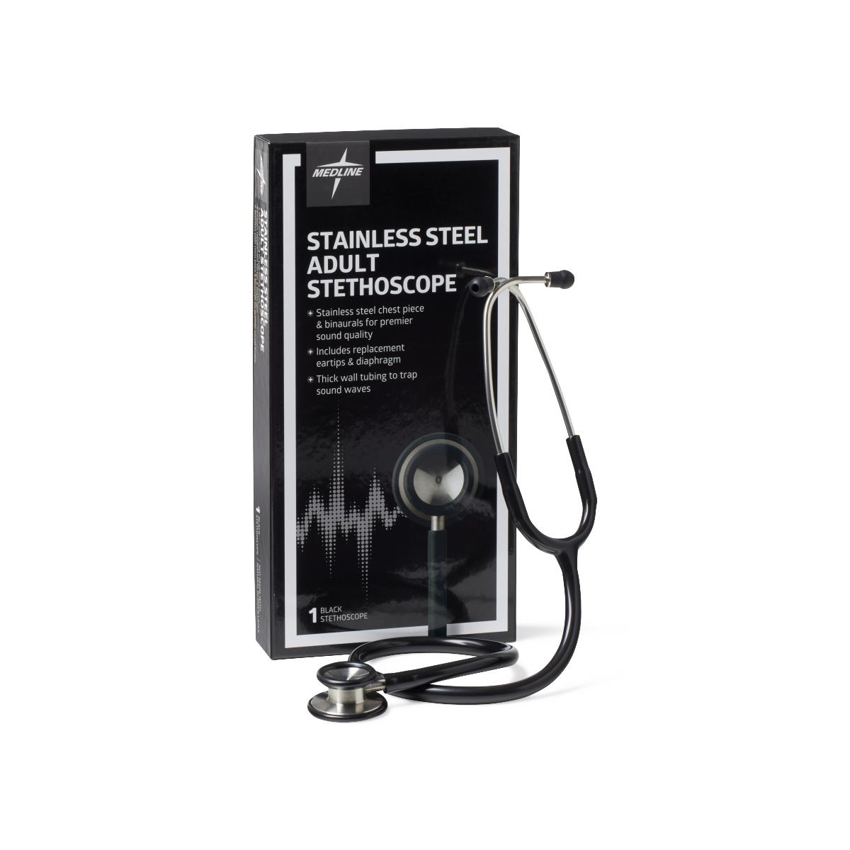 Medline Elite Dual-Head Stainless-Steel Stethoscope, 22" (56 cm)