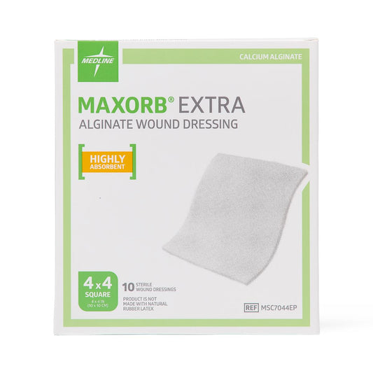 Medline Maxorb® Ag Silver 100%-Calcium Alginate Dressing; 4" x 4" (10 cm x 10 cm)