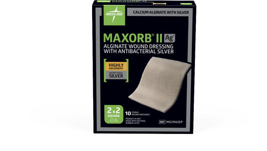 Medline Maxorb® II Ag Silver 100%-Calcium Alginate Dressing; 2" x 2" (5.1 cm x 5.1 cm)