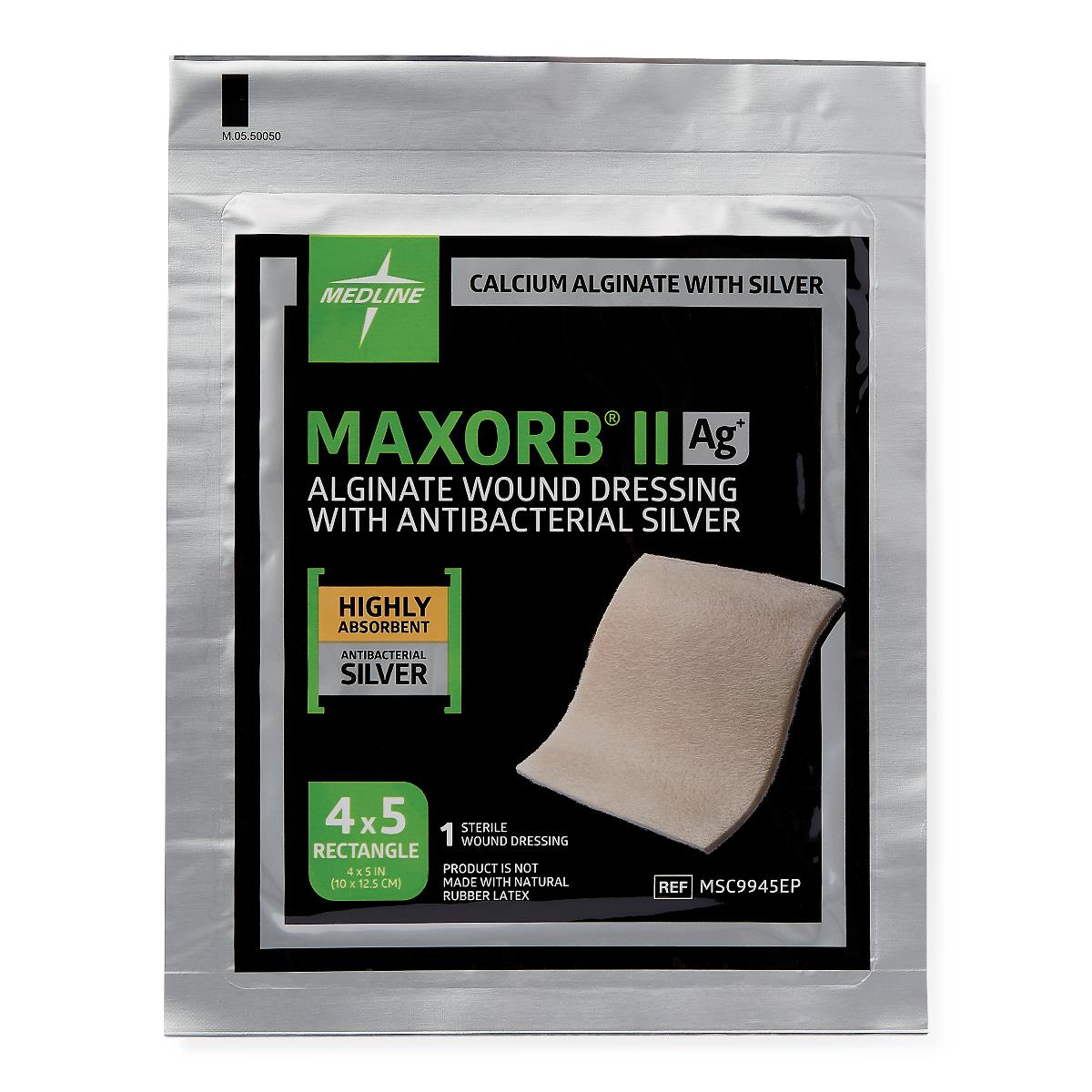 Medline Maxorb® II Ag Silver 100%-Calcium Alginate Dressing; 4" x 4.75" (10.2 cm x 12.1 cm)
