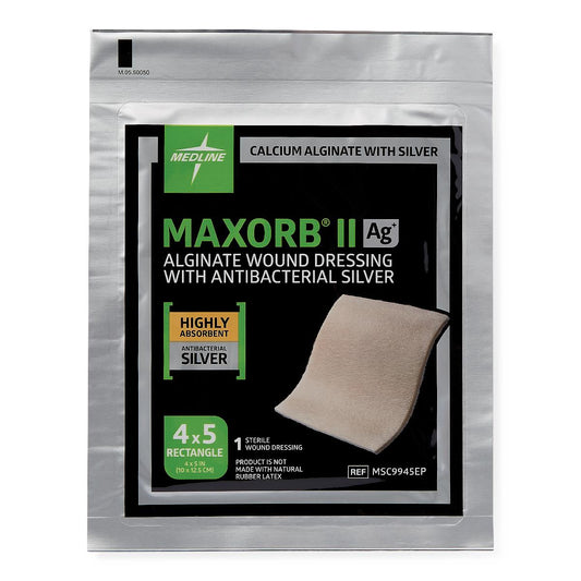 Medline Maxorb® II Ag Silver 100%-Calcium Alginate Dressing; 4" x 4.75" (10.2 cm x 12.1 cm)