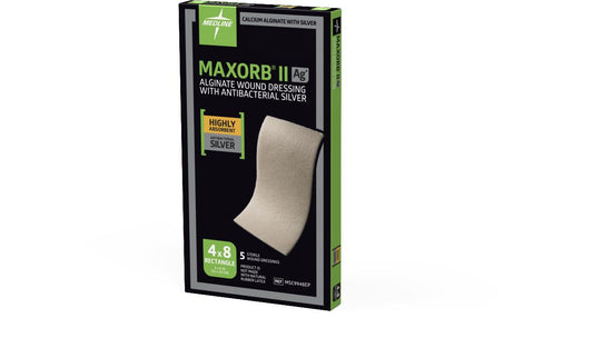 Medline Maxorb® II Ag Silver 100%-Calcium Alginate Dressing; 4" x 8" (10.2 cm x 20.3 cm)