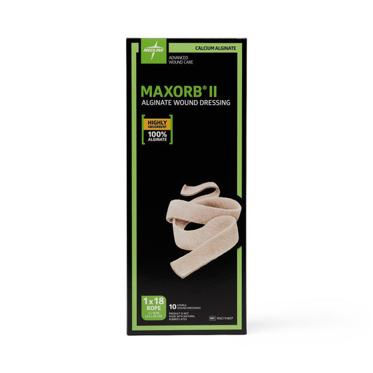 Medline Maxorb® II Calcium Alginate Dressing; 0.75" x 18" (2 cm x 46 cm), Rope